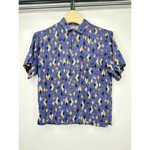 Vintage Men's Gramicci Purple‎ Shirt Short Sleeve Palm Tree Print All Over Sz L